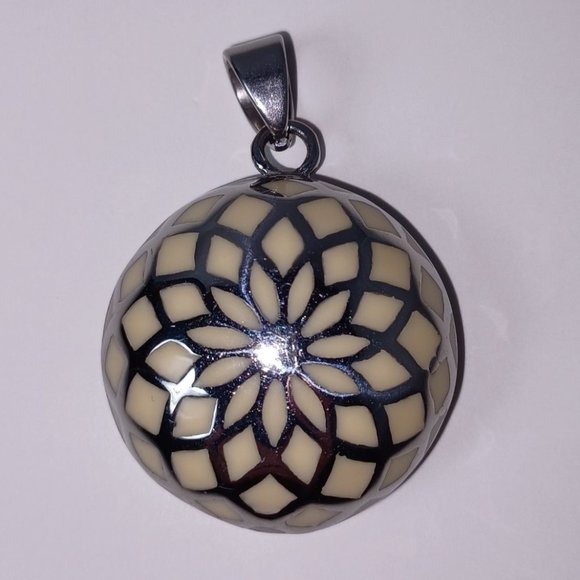 Flower of Life Resin Pendant Yellow and Silver Boho 1.25" - Picture 2 of 7